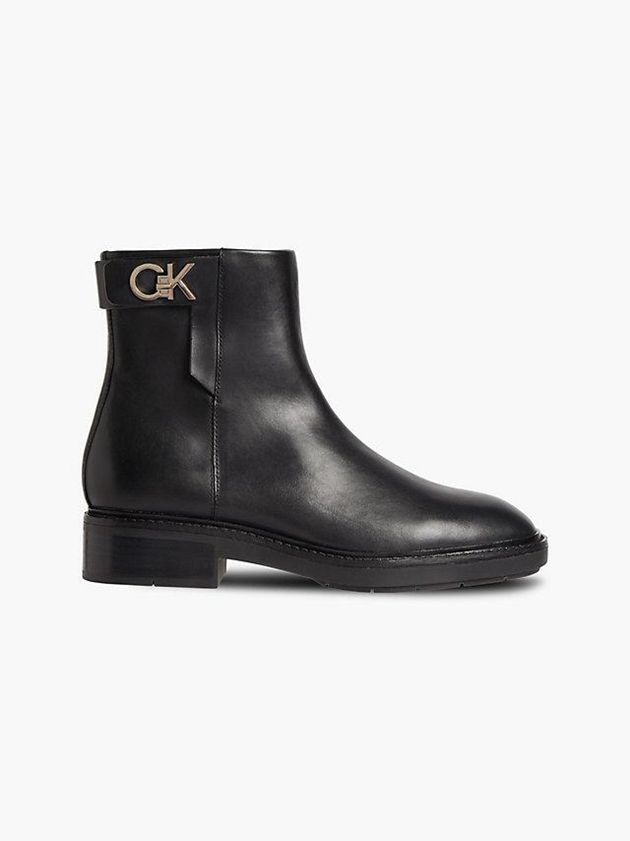 Calvin Klein USA Leather Ankle Womens Boots Black 5974128-LJ